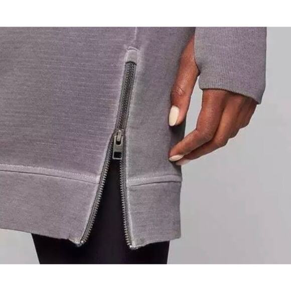 Athleta Eco Wash Size Zip Long Sleeve Thumbhole Sweatshirt Dress in Gray, Small - Picture 4 of 10